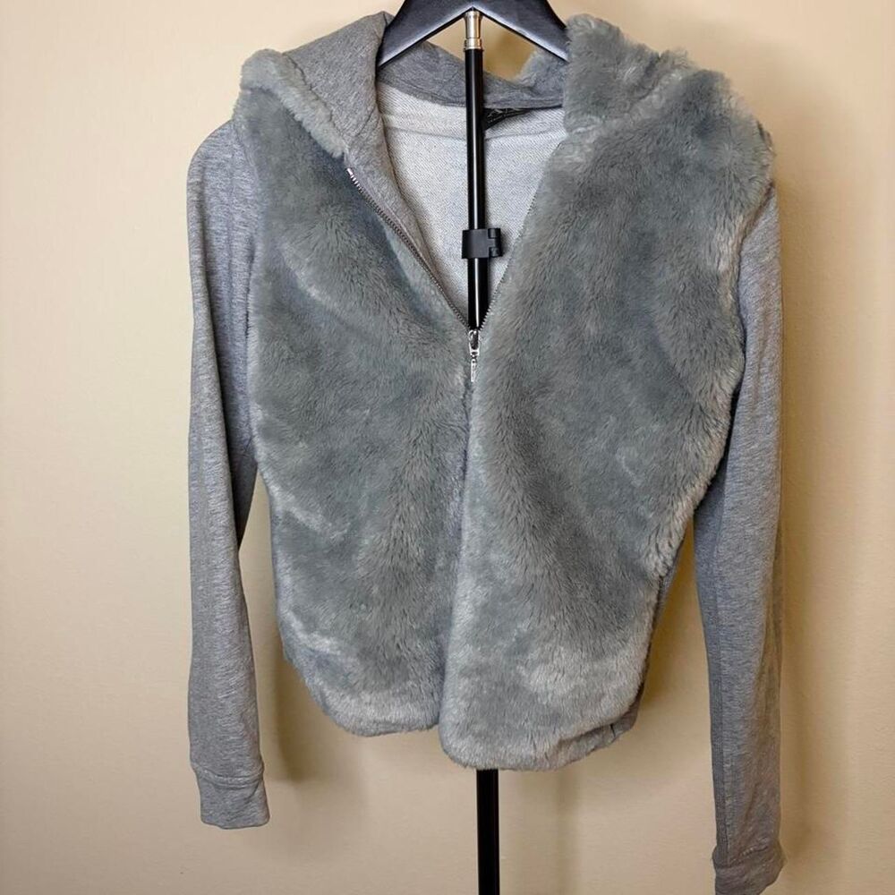 Y2K Armani Exchange gray faux fur zip up hoodie